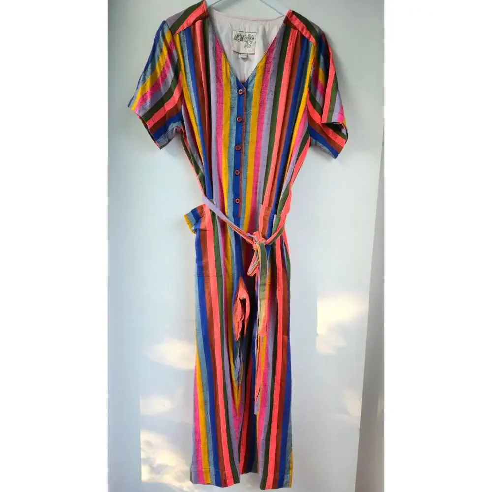 Ace & Jig Striped Rainbow Romper Jumpsuit $345 Organic Cotton Womens Large EUC - Picture 2 of 12